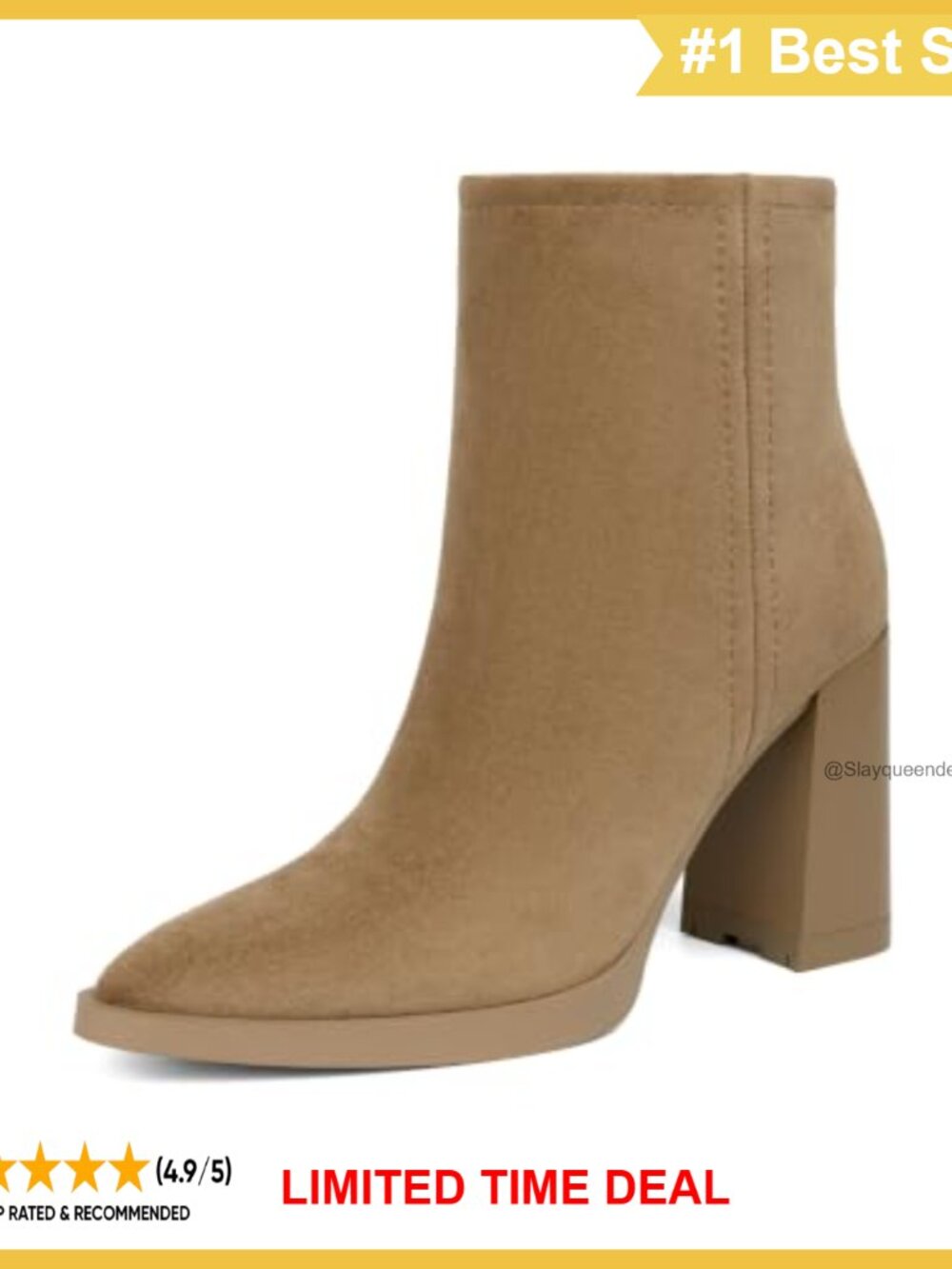 Women's Faux Suede Pointed Toe Ankle Boots Chunky Block High Heel Booties